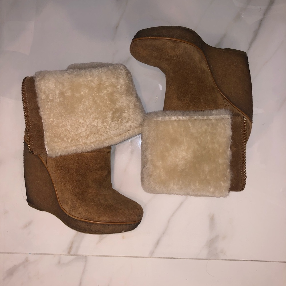 Michael Kors Sherpa Beige Platform Booties